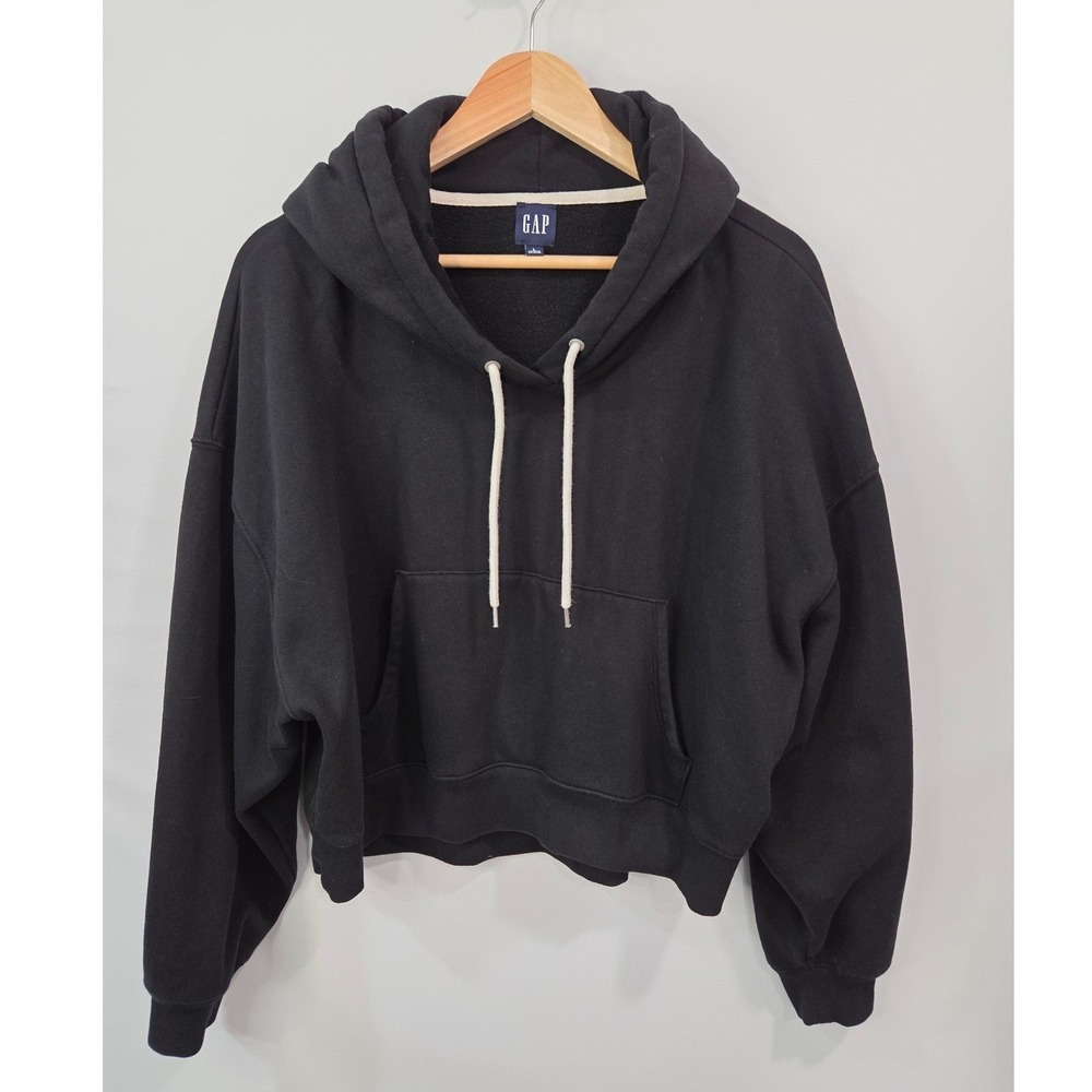 GAP Women L Oversized Hoodie Fleece Cropped Drop‎ Shoulder Sweatshirt Streetwear